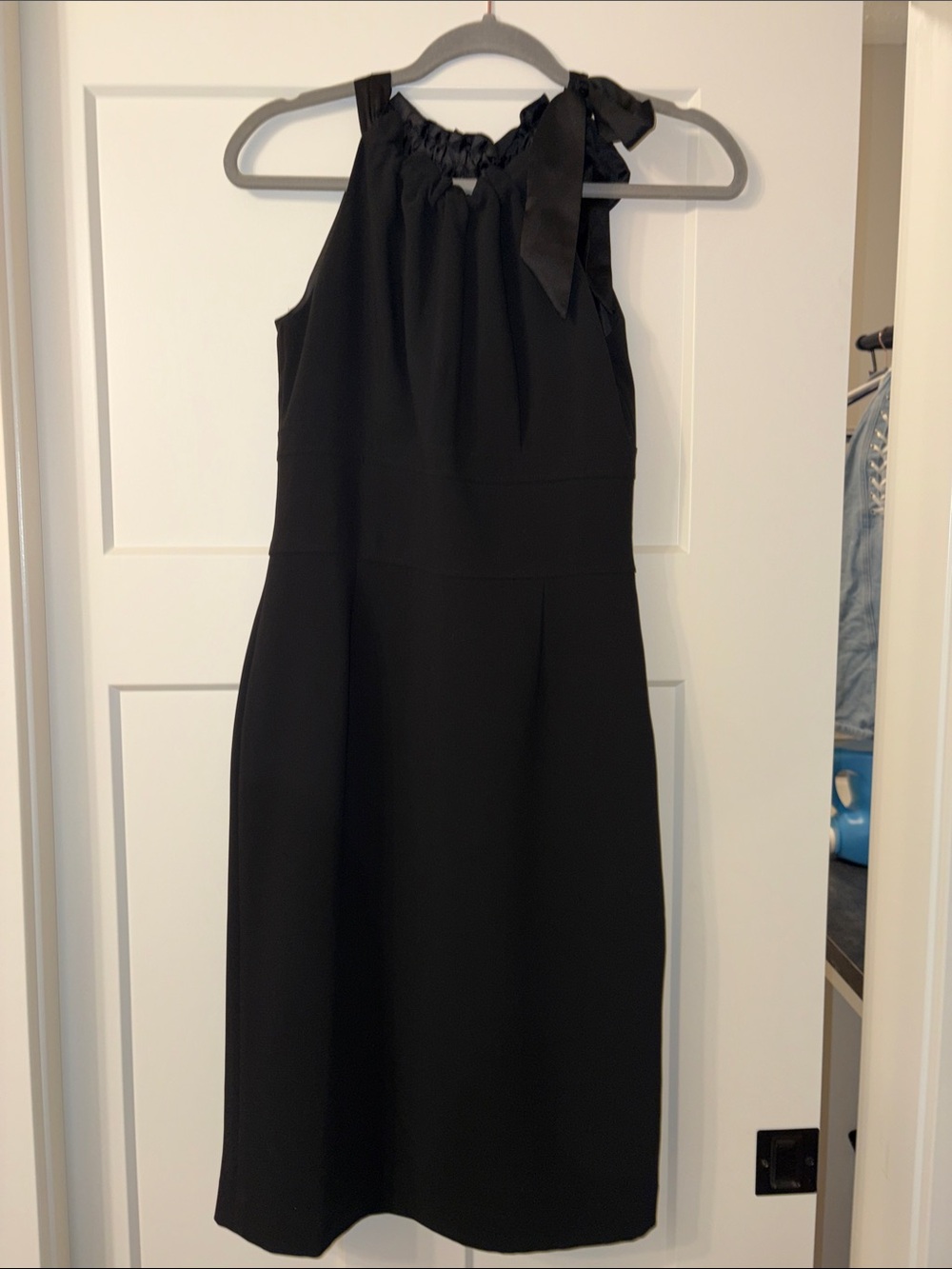 Ann Taylor Black One-Shoulder Bow Sheath Dress